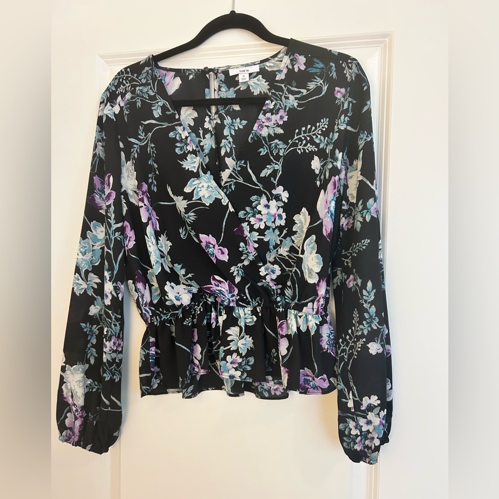Bar III Black and White Peplum Tie Front Blouse